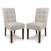 Mendoza Natural Fabric Dining Chairs With Walnut Legs In Pair