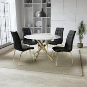 Avon Dining Table Round With Gold legs 4 Justin Black Chairs