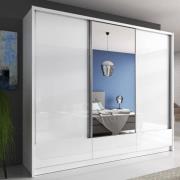 Aztec Mirrored Wardrobe 254cm With 3 Sliding Doors In White Gloss