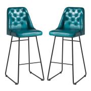 Hayton Vintage Blue Genuine Leather Bar Stools In Pair