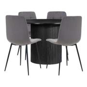 Avenel Fluted Wooden Dining Table Round In Black With 4 Chairs