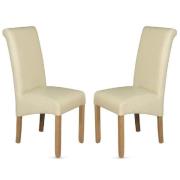 Seguin Cream Faux Leather Dining Chairs With Oak Legs In Pair