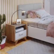 Muncie Wooden Bedside Cabinet With 1 Drawer In White And Oak
