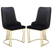 Burma Black Velvet Dining Chairs With Gold Frame In Pair