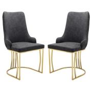 Burma Black PU Leather Dining Chairs With Gold Frame In Pair