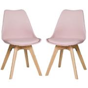 Regis Pink Leather Dining Chairs With Oak Legs In Pair