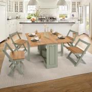 Suva Wooden Folding Dining Table With 4 Chairs In Green Waxed Pine