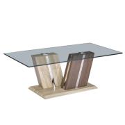 Craven Clear Glass Coffee Table With Dark And Light Wooden Base