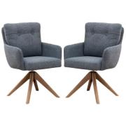Petaluma Storm Teal Fabric Dining Chairs With Oak Legs In Pair